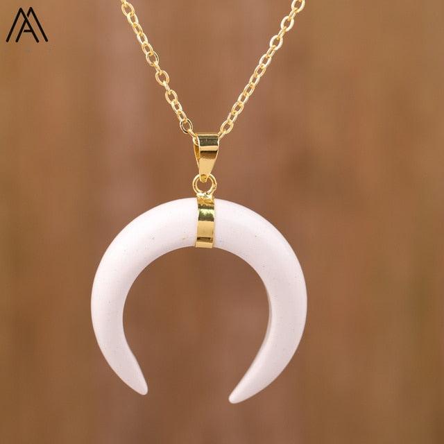 Moon Shape Amethyst Pendant Necklace