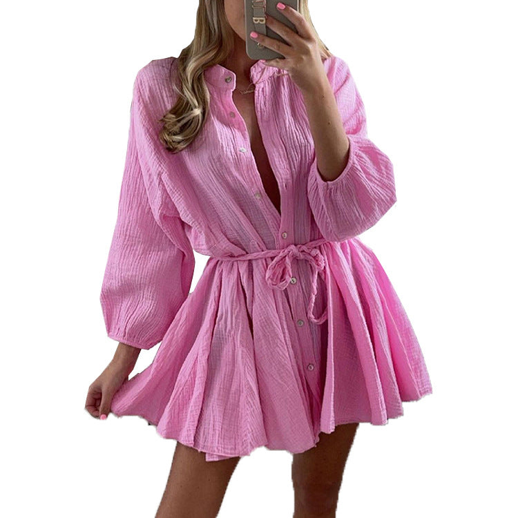 Pink start short skirt solid color simple dress