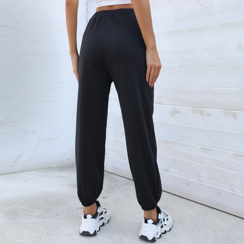 2021 summer new casual pants women's black street fashion trend printed straight pants