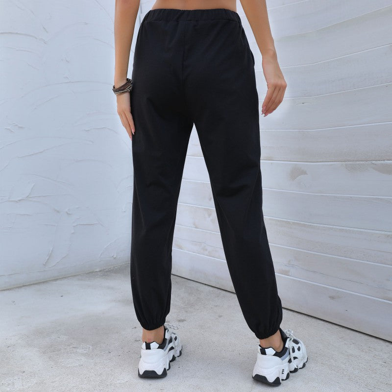 2021 summer new Pants Black printing drawstring nine legged pants women